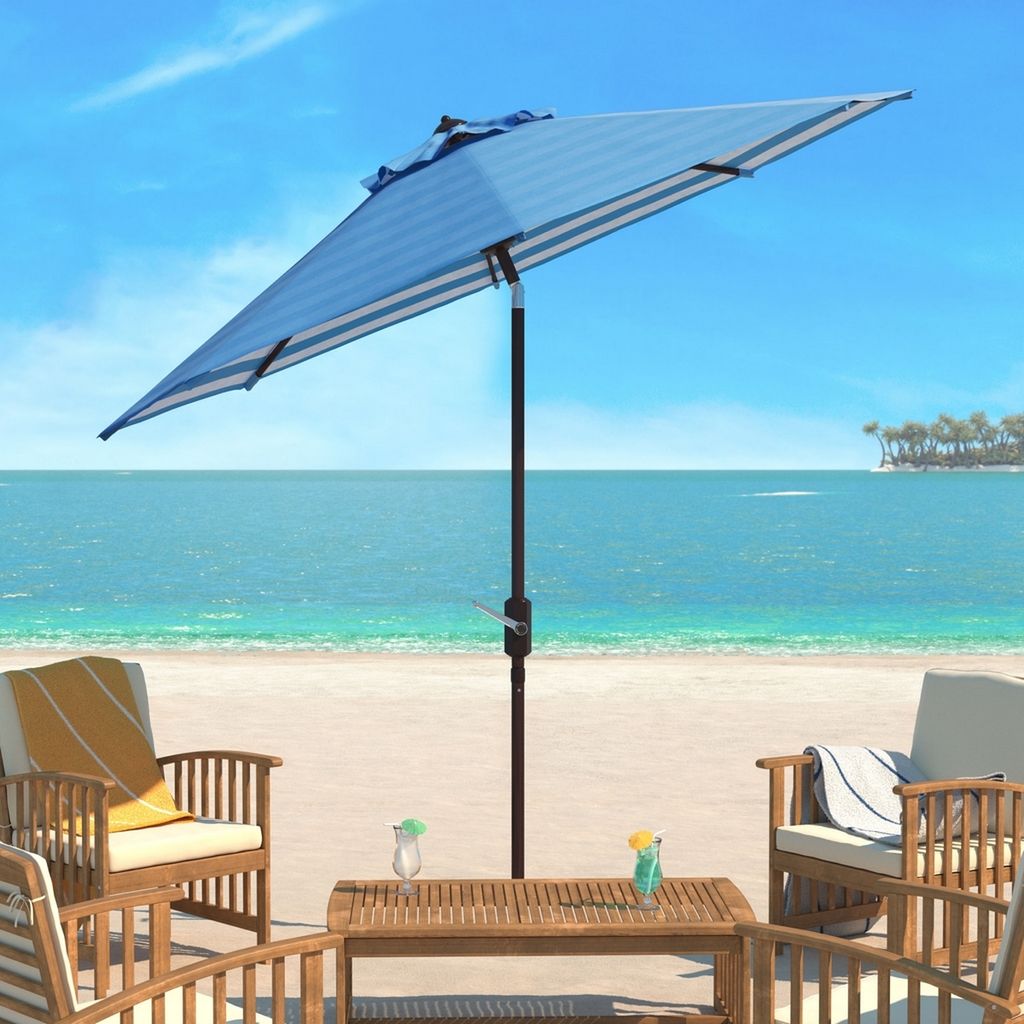 Athens Inside Out Striped 9Ft Crank Outdoor Auto Tilt Umbrella, Open:100.79, Close:6.1" X Open: 98.82", Close: 98.82", Blue/White