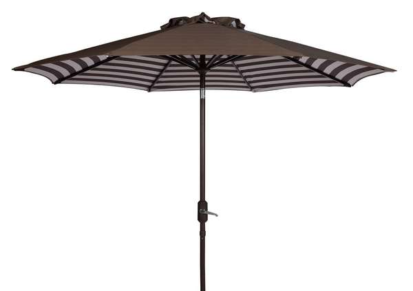 Inside Out Striped 9Ft Crank Outdoor Auto Tilt Umbrella, Open:100.79, Close:6.1" X Open: 98.82", Close: 98.82", Brown/White