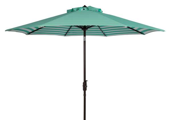 Athens Inside Out Striped 9Ft Crank Outdoor Auto Tilt Umbrella, Open:100.79, Close:6.1" X Open: 98.82", Close: 98.82", Dark Green/White