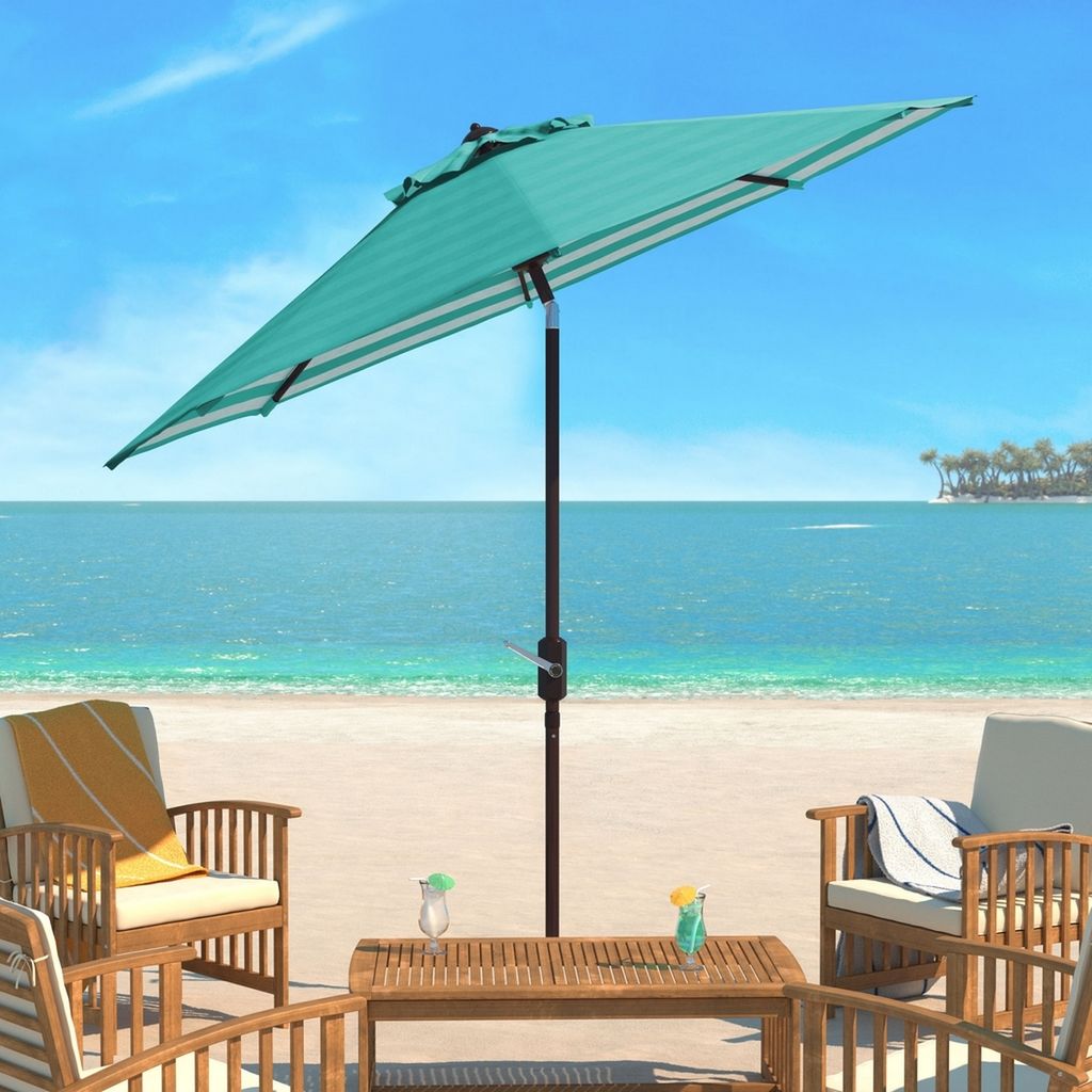 Athens Inside Out Striped 9Ft Crank Outdoor Auto Tilt Umbrella, Open:100.79, Close:6.1" X Open: 98.82", Close: 98.82", Dark Green/White