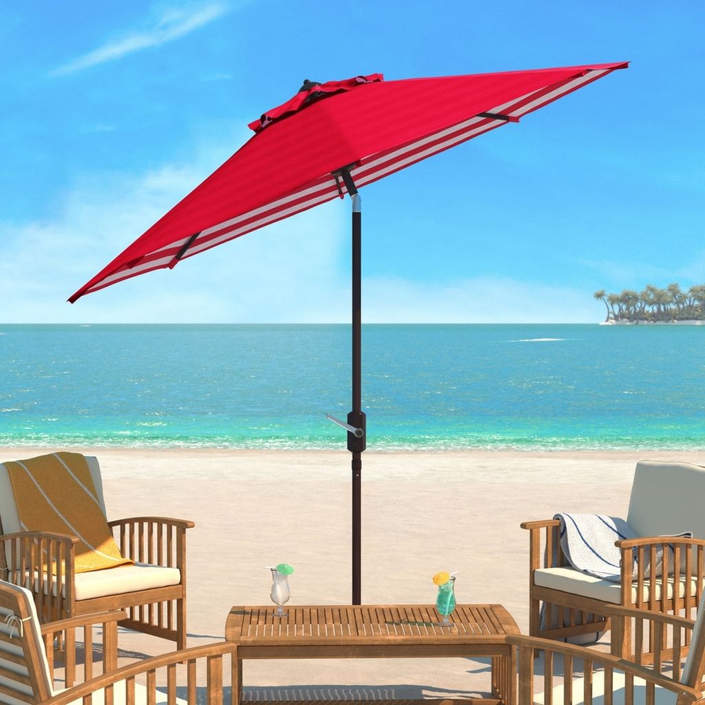 Athens Inside Out Striped 9Ft Crank Outdoor Auto Tilt Umbrella, Open:100.79, Close:6.1" X Open: 98.82", Close: 98.82", Red/White