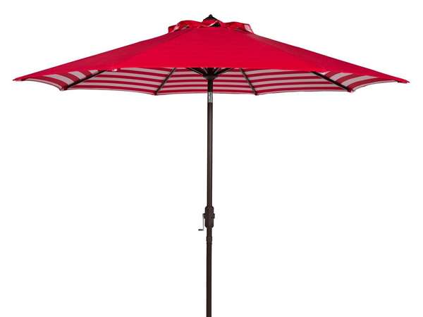 Athens Inside Out Striped 9Ft Crank Outdoor Auto Tilt Umbrella, Open:100.79, Close:6.1" X Open: 98.82", Close: 98.82", Red/White
