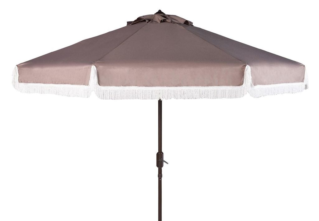 Preview image for Milan Fringe 9Ft Crank Outdoor Push Button Tilt Umbrella, Open:100.79, Close:6.1" X Open: 98.82", Close: 98.82", Grey/White