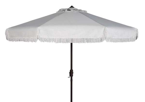 Milan Fringe 9Ft Crank Outdoor Push Button Tilt Umbrella, Open:100.79, Close:6.1" X Open: 98.82", Close: 98.82", White