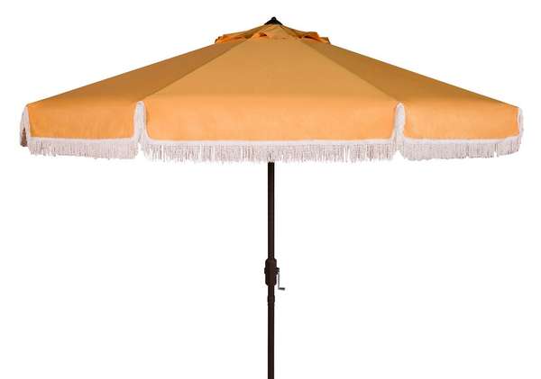Milan Fringe 9Ft Crank Outdoor Push Button Tilt Umbrella, Open:100.79, Close:6.1" X Open: 98.82", Close: 98.82", Yellow/White Trim