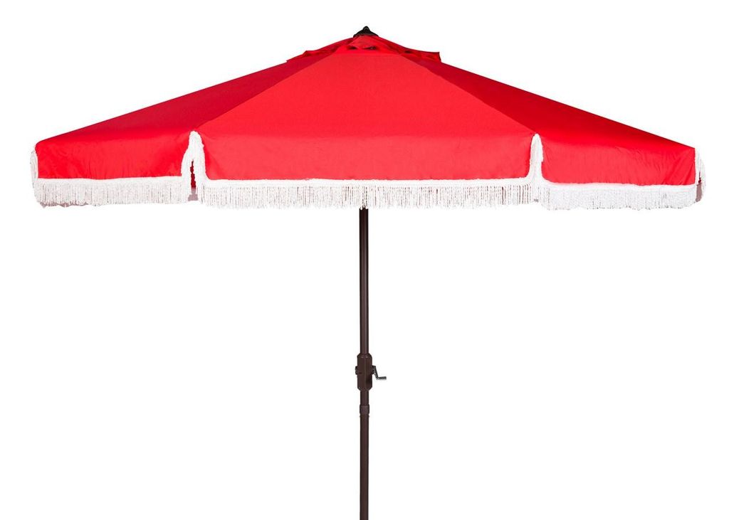 Preview image for Milan Fringe 9Ft Crank Outdoor Push Button Tilt Umbrella, Open:100.79, Close:6.1" X Open: 98.82", Close: 98.82", Red/White