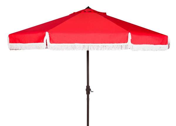 Milan Fringe 9Ft Crank Outdoor Push Button Tilt Umbrella, Open:100.79, Close:6.1" X Open: 98.82", Close: 98.82", Red/White