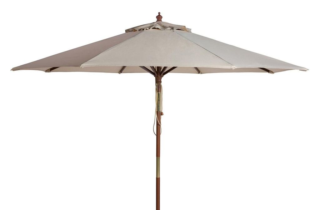 Wooden Outdoor Umbrella, Beige 9'h