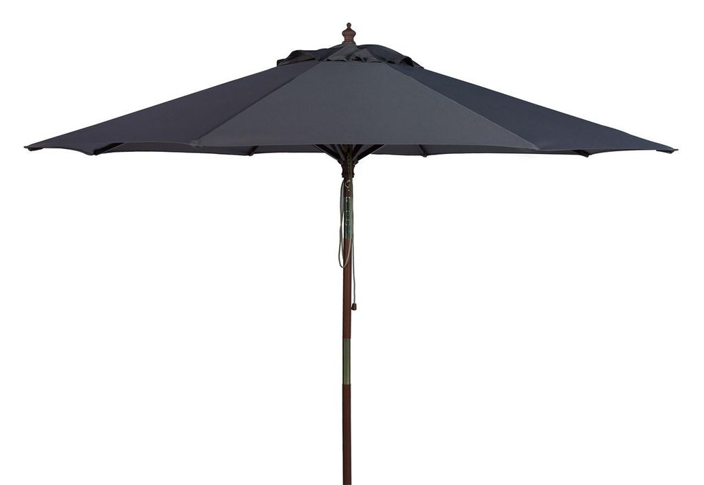 Cannes 9Ft Wooden Outdoor Umbrella, Open:105.51, Close:6.1" X Open: 98.82", Close: 98.82", Grey