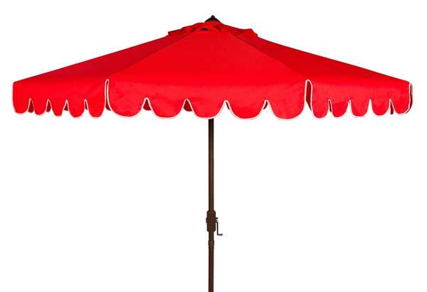 Venice Single Scallop 9Ft Crank Outdoor Push Button Tilt Umbrella, Open:100.79, Close:6.1" X Open: 98.82", Close: 98.82", Red/White