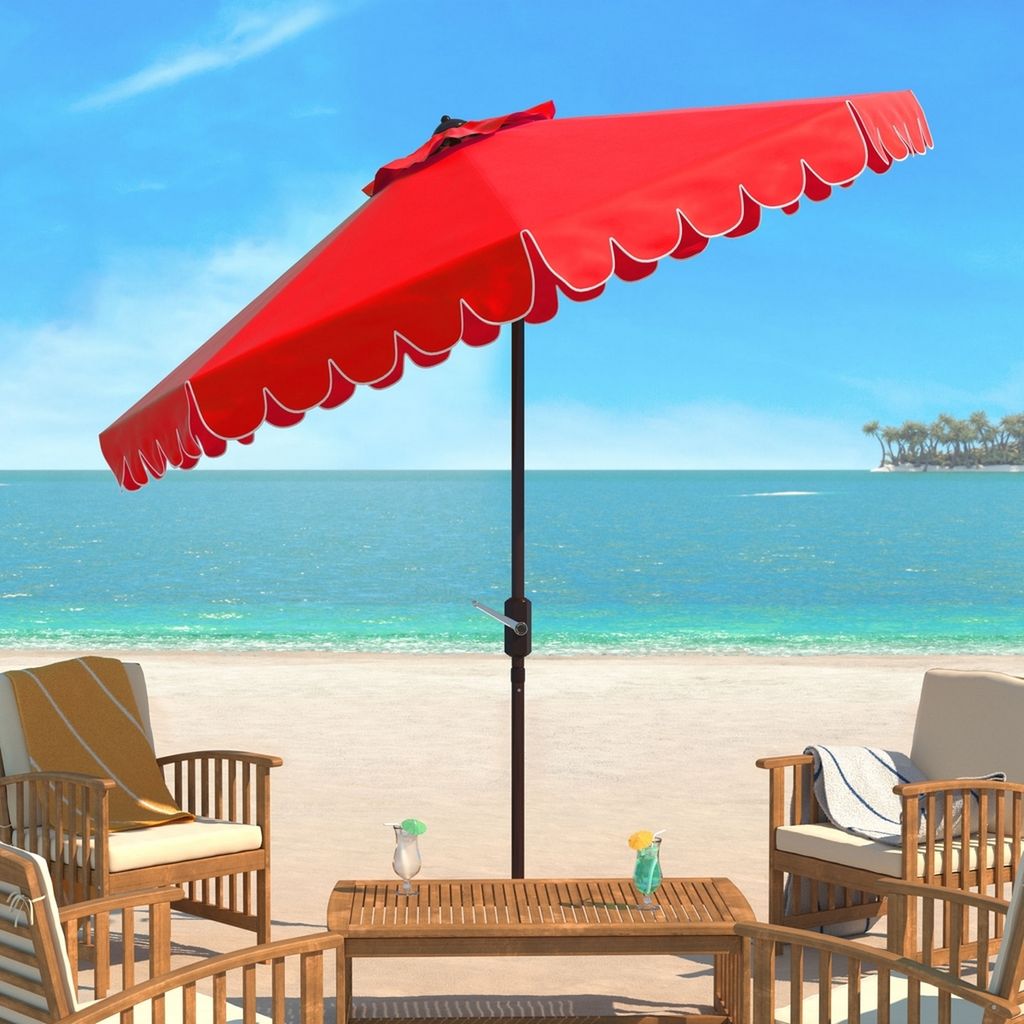 Venice Single Scallop 9Ft Crank Outdoor Push Button Tilt Umbrella, Open:100.79, Close:6.1" X Open: 98.82", Close: 98.82", Red/White