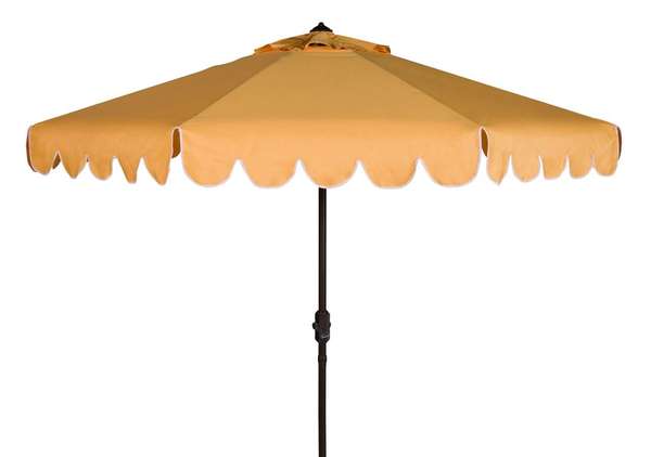 Single Scallop 9Ft Crank Outdoor Push Button Tilt Umbrella, Open:100.79, Close:6.1" X Open: 98.82", Close: 98.82", Yellow/White