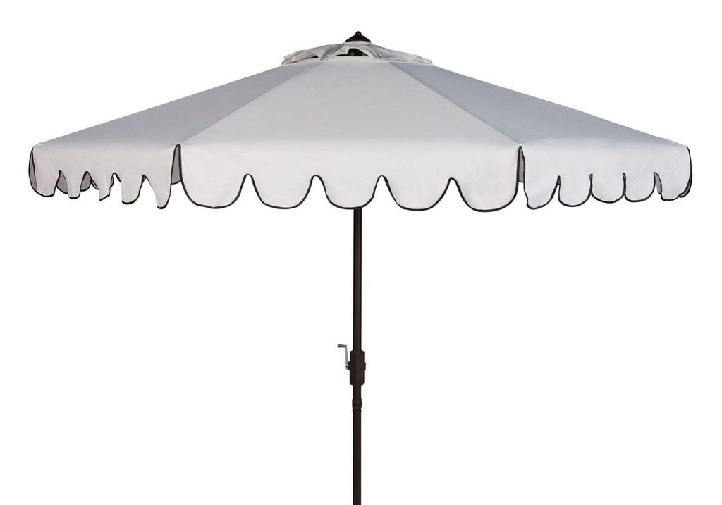 Venice Single Scallop 9Ft Crank Outdoor Push Button Tilt Umbrella, Open:100.79, Close:6.1" X Open: 98.82", Close: 98.82", White/Black
