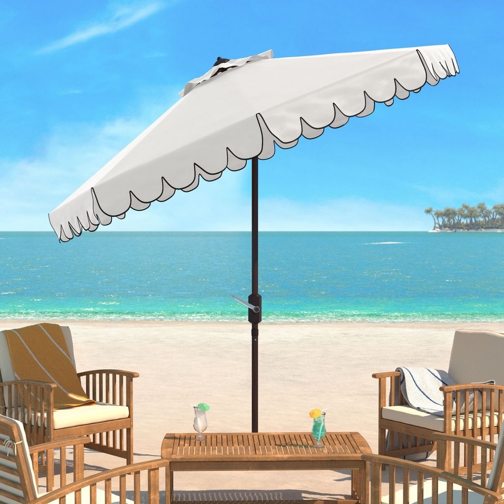 Venice Single Scallop 9Ft Crank Outdoor Push Button Tilt Umbrella, Open:100.79, Close:6.1" X Open: 98.82", Close: 98.82", White/Black