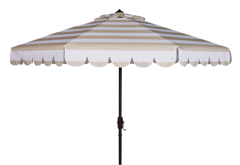 Maui Single Scallop Striped 9Ft Crank Push Button Tilt Umbrella, Open:100.79, Close:6.1" X Open: 98.82", Close: 98.82", Beige/White