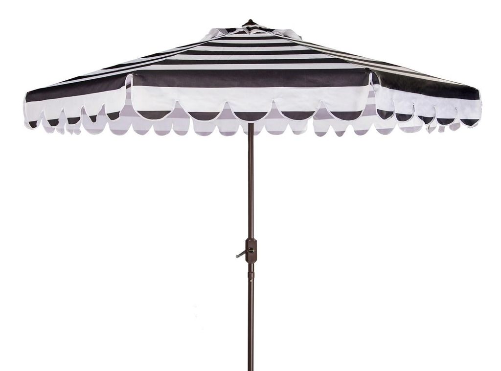 Maui Single Scallop Striped 9Ft Crank Push Button Tilt Umbrella, Open:100.79, Close:6.1" X Open: 98.82", Close: 98.82", Black/White