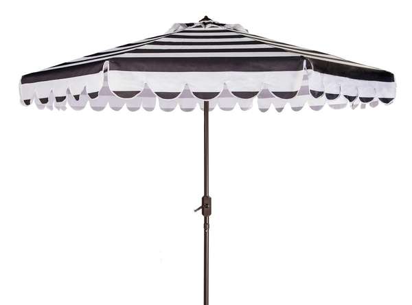 Maui Single Scallop Striped 9Ft Crank Push Button Tilt Umbrella, Open:100.79, Close:6.1" X Open: 98.82", Close: 98.82", Black/White