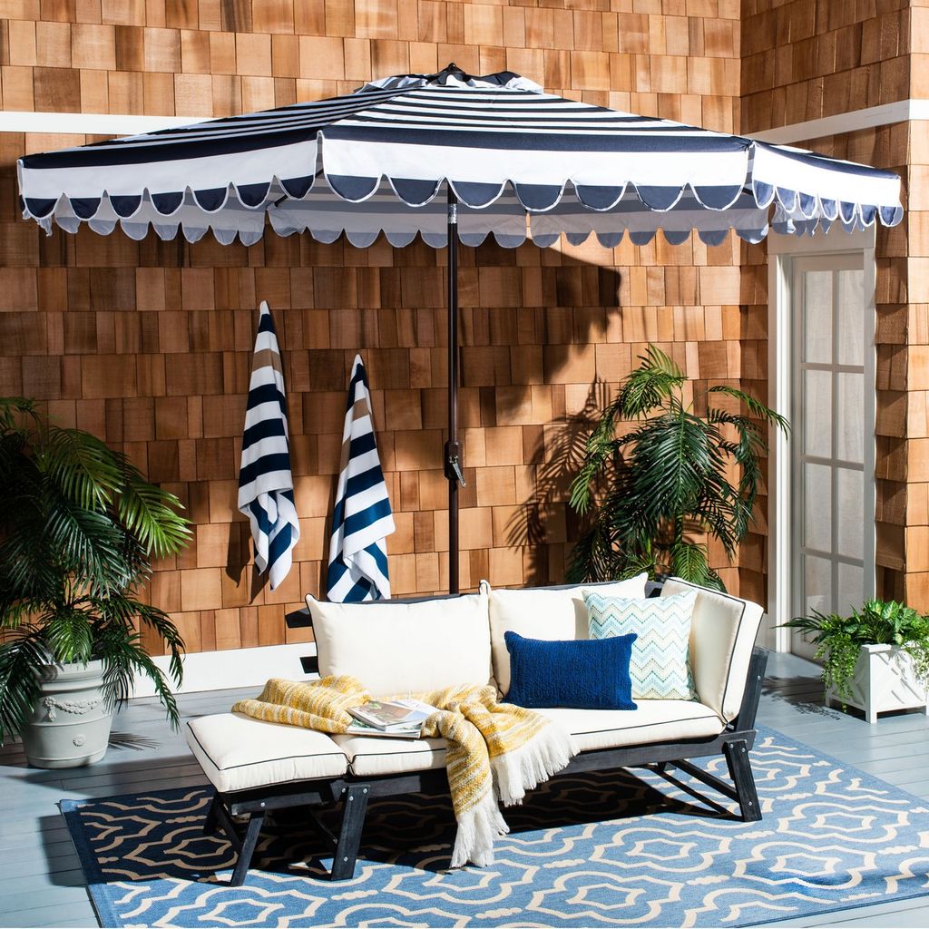 Vienna 11Ft Round Crank Umbrella, Open: 130, Close: 6.1" X Open: 105.51", Close: 105.51", Navy/White