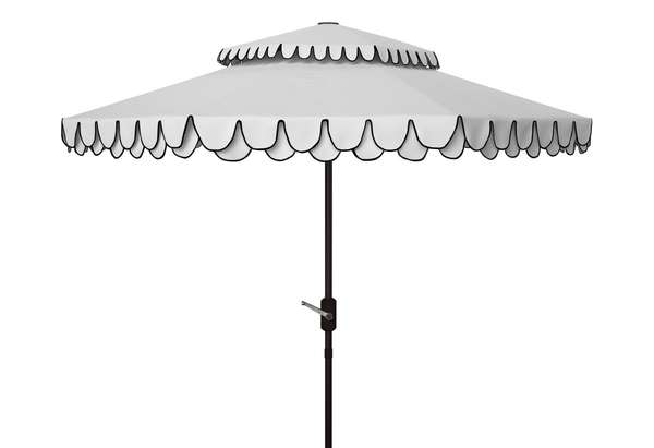 Elegant Valance 9Ft Double Top Umbrella, Open:101.18, Close:6.69" X Open:99.61", Close:99.61", White/Black