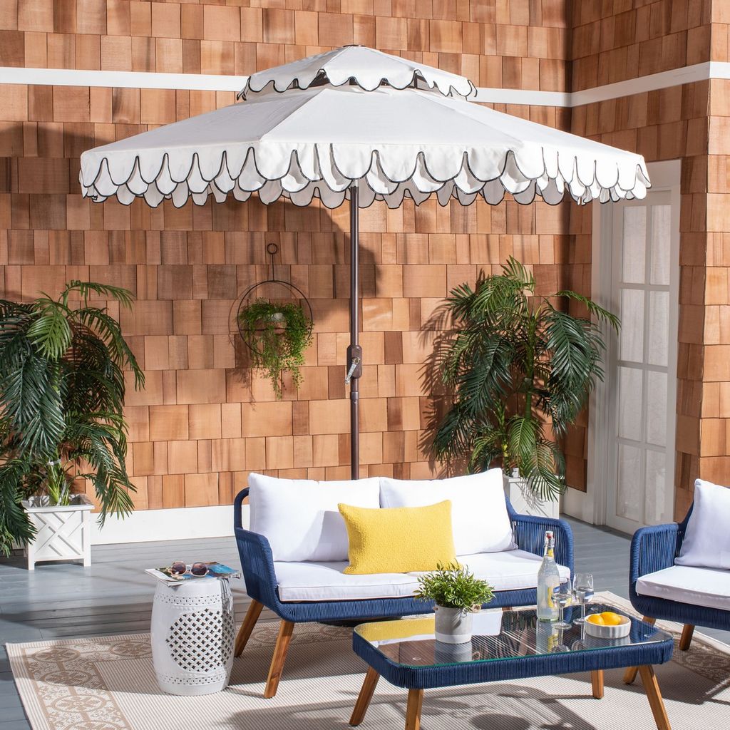 Elegant Valance 9Ft Double Top Umbrella, Open:101.18, Close:6.69" X Open:99.61", Close:99.61", White/Black
