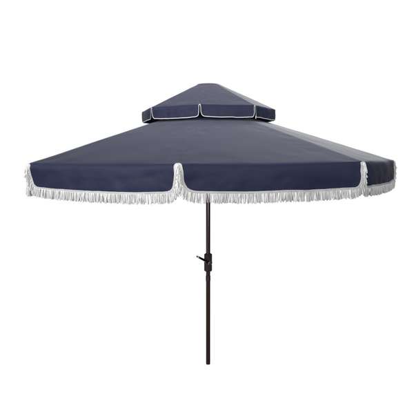 Tortuga Fringe 9Ft Double Top Crank Umbrella, Navy/White