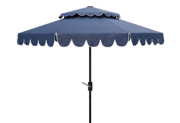 9Ft Round Double Top Crank Umbrella, Open:101.18, Close:6.69" X Open:99.61", Close:99.61", Navy/White