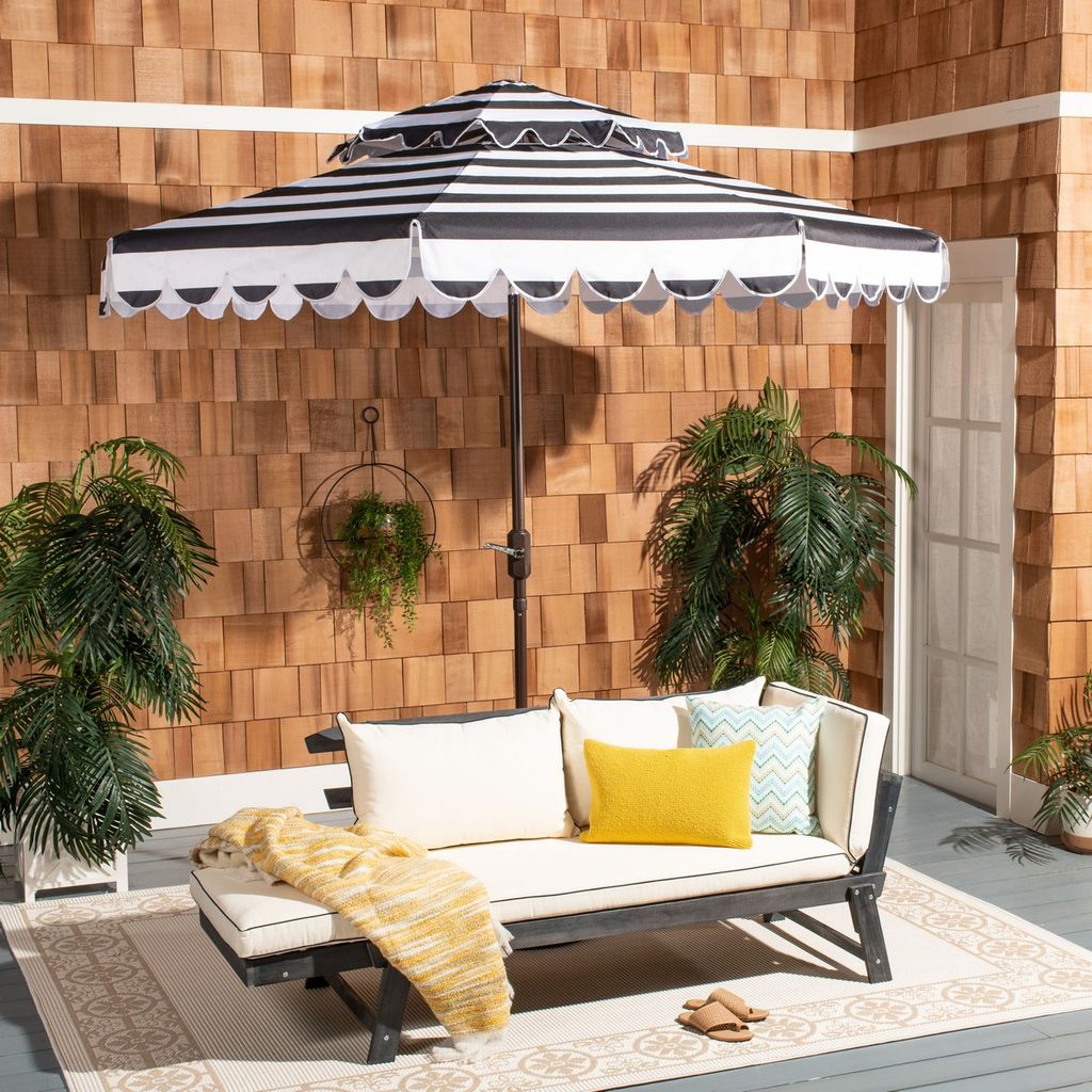Vienna 9Ft Round Double Top Crank Umbrella, Open:101.18, Close:6.69" X Open:99.61", Close:99.61", Black/White