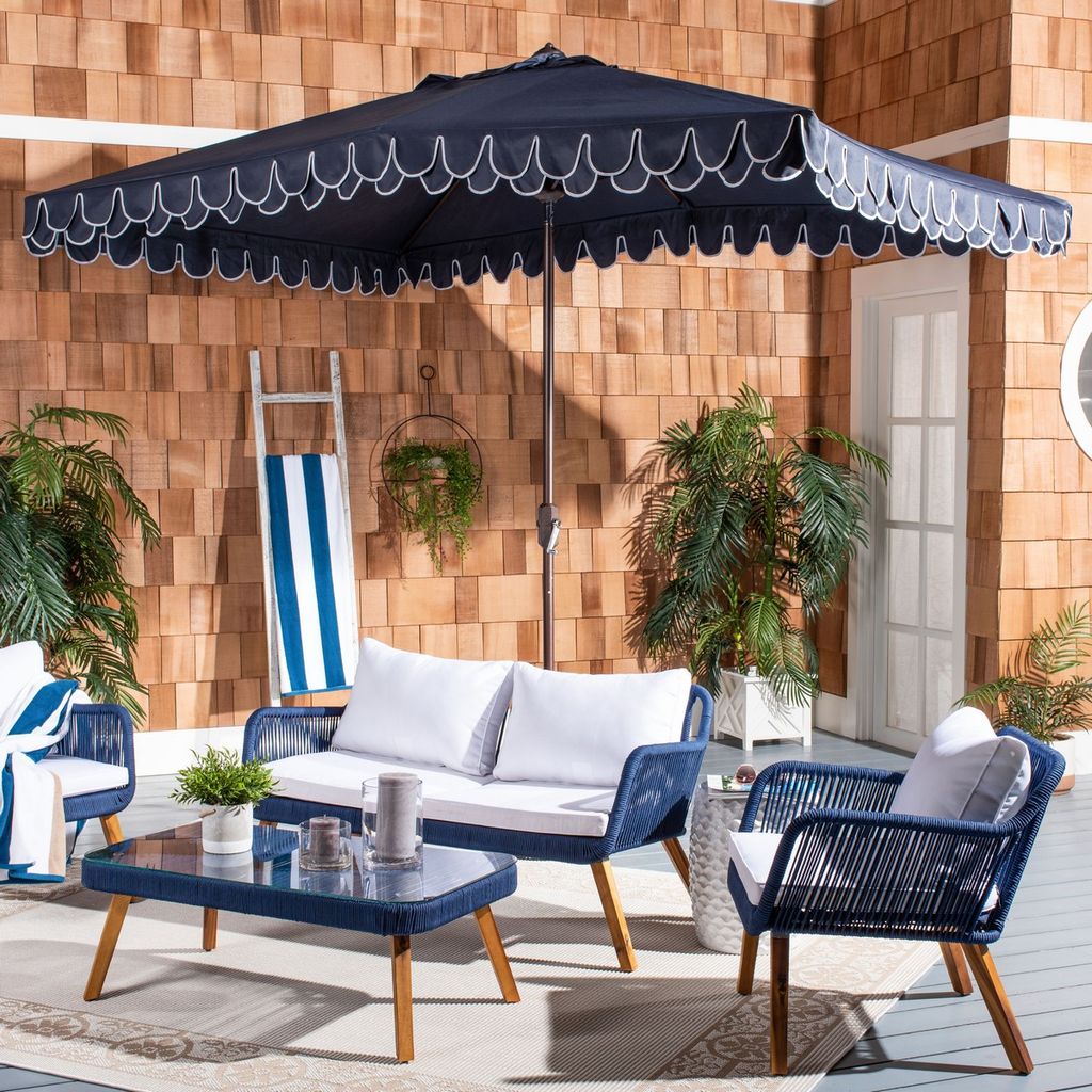 Fiji Valance  Umbrella, 6.5 X 10Ft, Navy/White