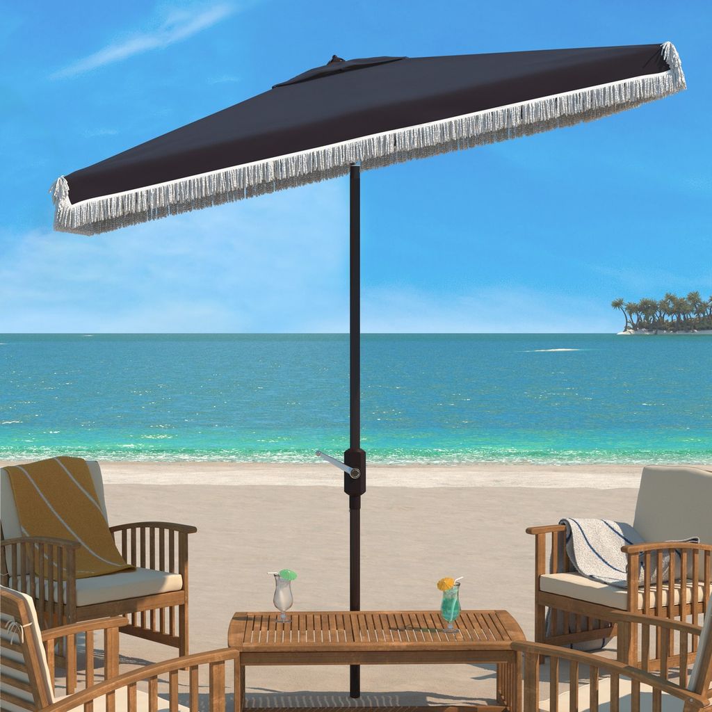 Tortuga Fringe 6.5 X 10Ft Rect Crank Umbrella, Navy/White