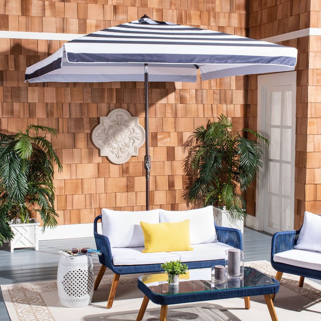 Fashion Line 7.5Ft Square Umbrella, Open: 90, Close:5.91" X Open: 103.54", Close: 103.54", Navy/White