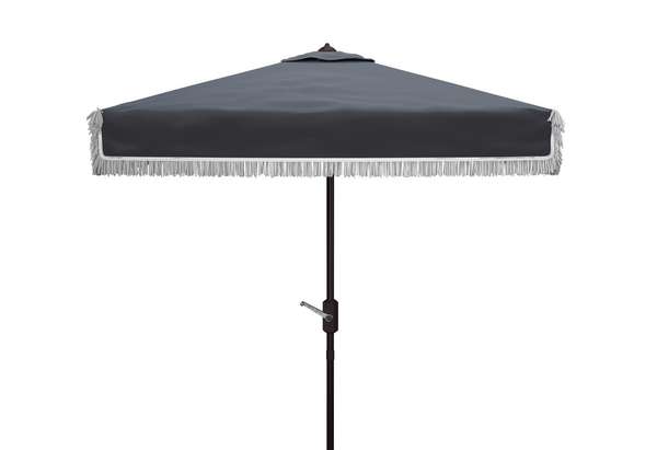 Fringe 7.5Ft Square Crank Umbrella, Open: 90, Close:5.91" X Open: 103.54", Close: 103.54", Navy/White
