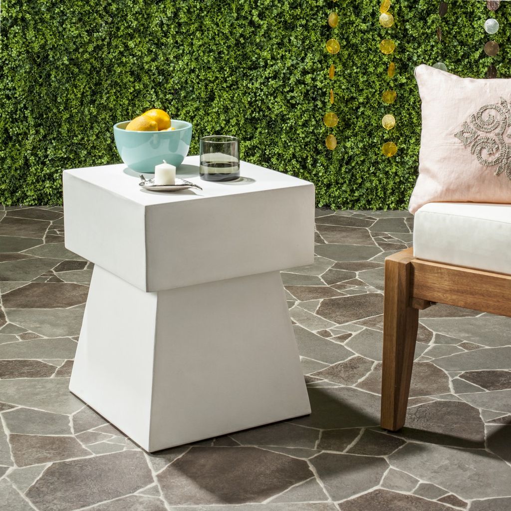 Zen Indoor/Outdoor Mushroom Modern Concrete 18.1-Inch H Accent Table, 13.7" X 18.1", Ivory