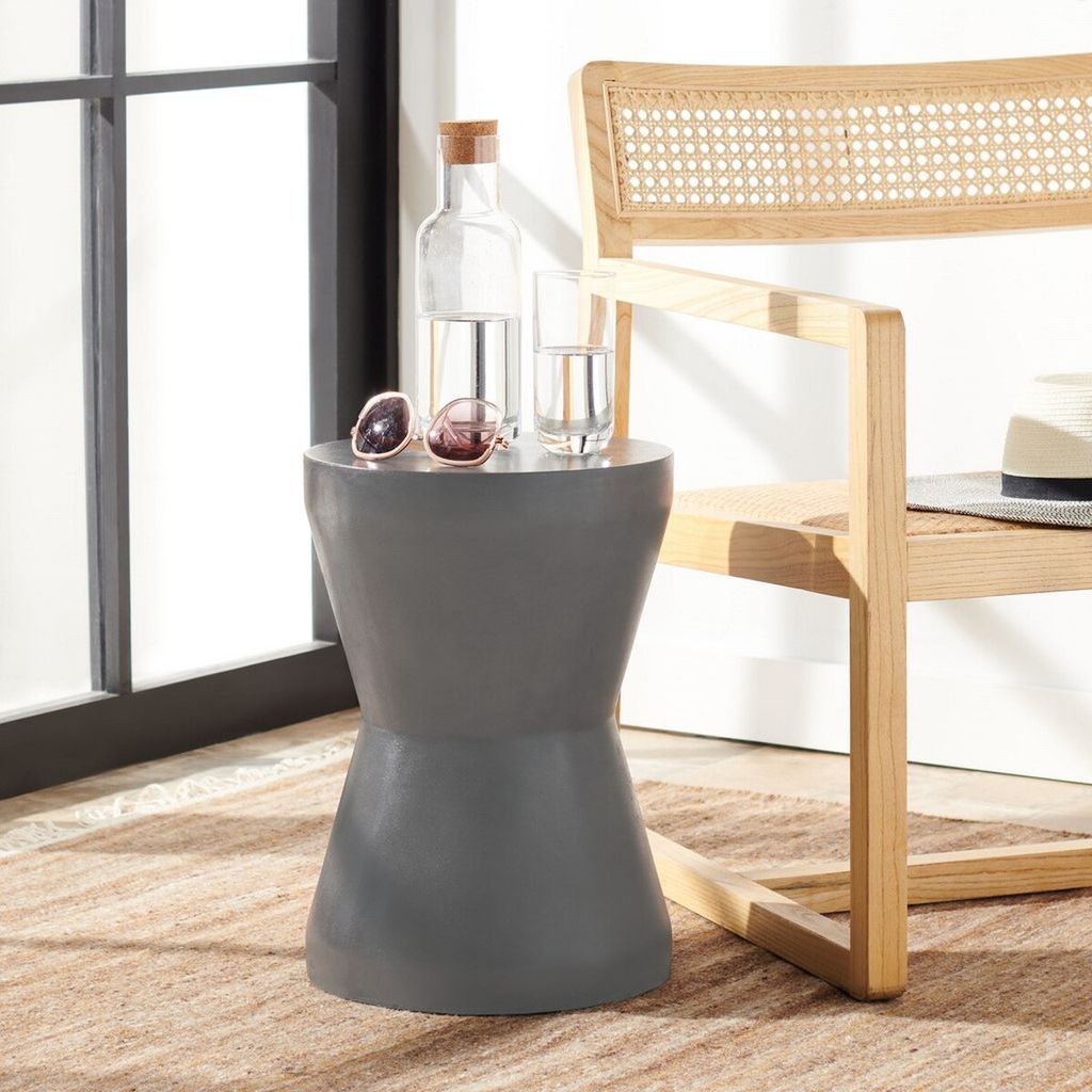 Torre Indoor/Outdoor Modern Concrete 17.3-Inch H Accent Table, 12.2" X 17.3", Dark Grey