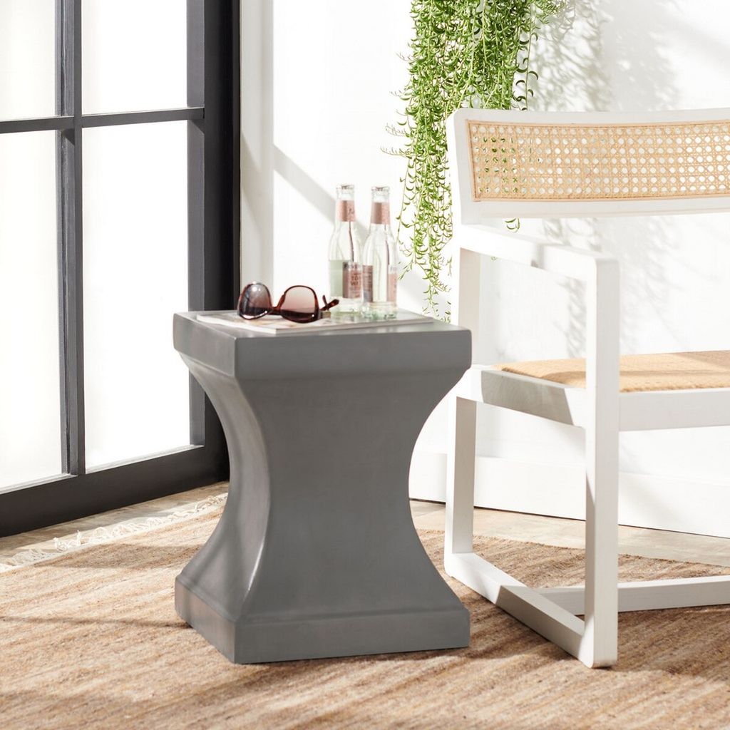 Contemporary Indoor/Outdoor Concrete Accent Table In Dark Grey (17.70"H x 13.70"W)
