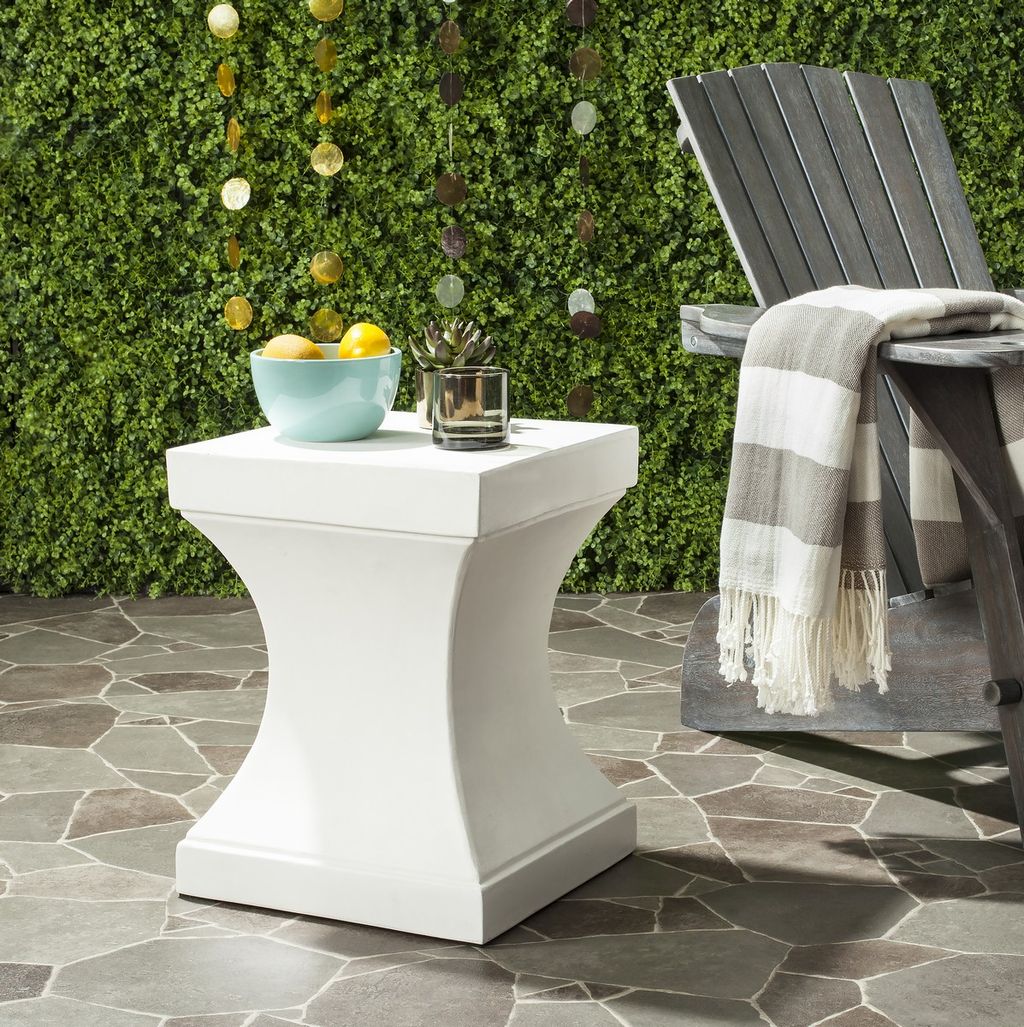 Contemporary Indoor/Outdoor Concrete Accent Table In Ivory (17.70"H x 13.70"W)