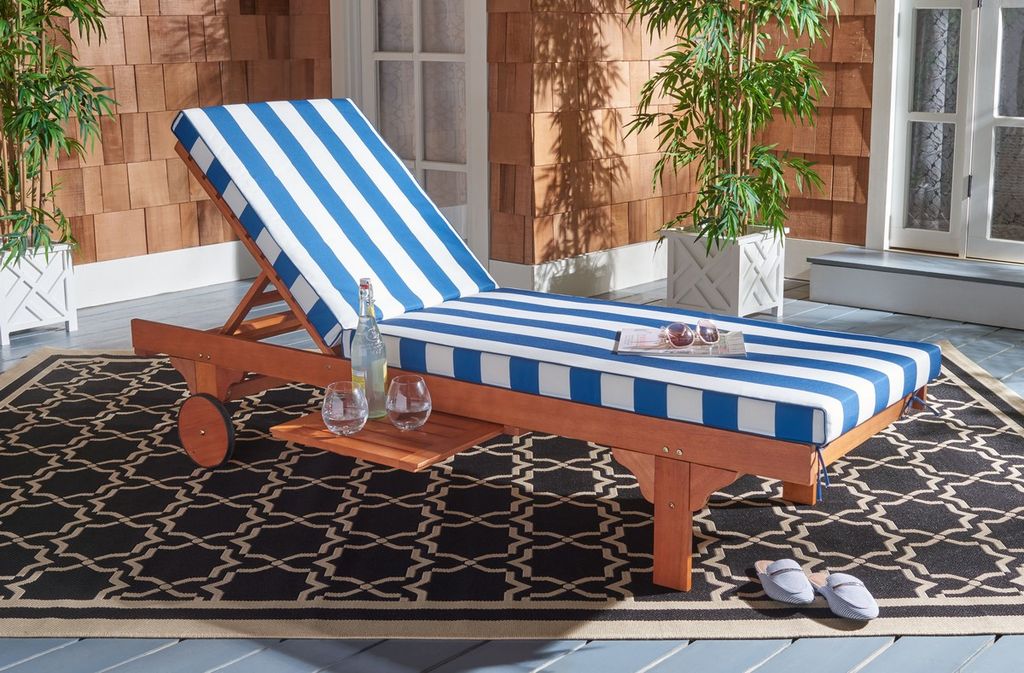 Newport Chaise Lounge Chair With Side Table, 27.6" X 14.2", Natural/Blue/White