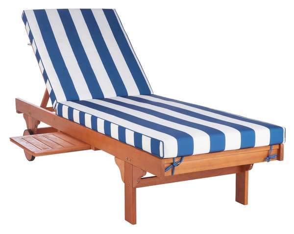Newport Chaise Lounge Chair With Side Table, 27.6" X 14.2", Natural/Blue/White