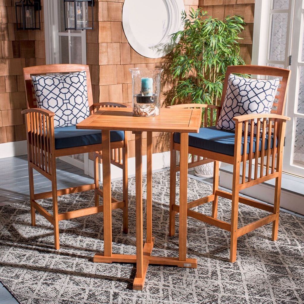 Pate 3 Pcs Bar 39.8 Inch H Table Bistro Set, Table: 27.5 Chair: 25.1" X Table: 39.8 Chair: 50", Natural/Navy/Navy