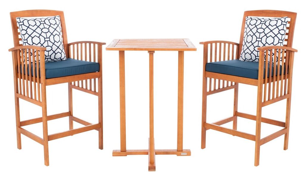 Pate 3 Pcs Bar 39.8 Inch H Table Bistro Set, Table: 27.5 Chair: 25.1" X Table: 39.8 Chair: 50", Natural/Navy/Navy
