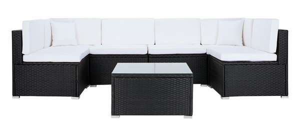 Diona Living Set, Table: 26.13 Chair: 26.13 Corner: 26.13" X Table: 13.85 Chair: 26.13 Corner: 26.13", Black/Beige