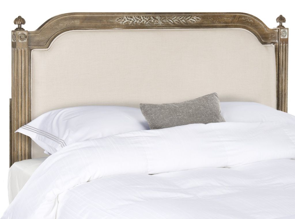 Rustic Wood Beige Linen Full Headboard, 55.3" X 53.8", Beige
