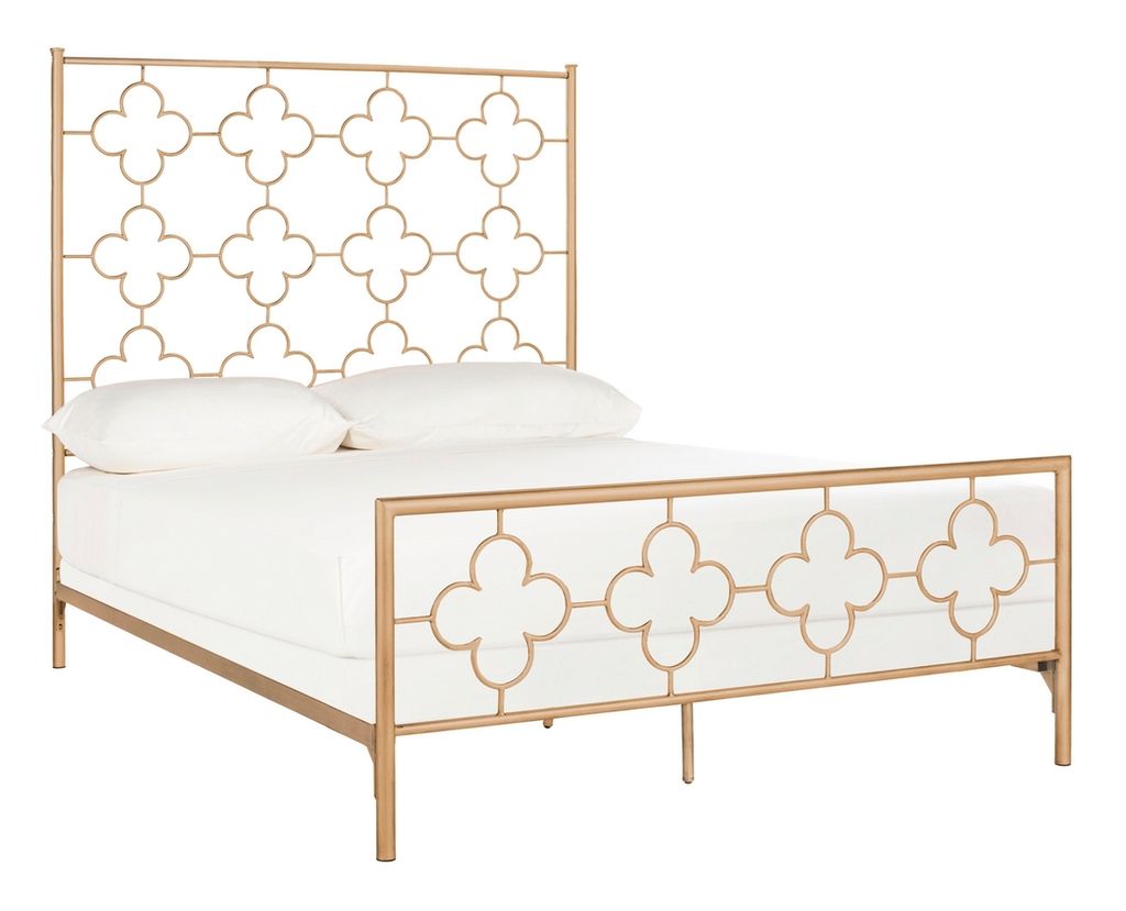 Morris Lattice Metal Queen Bed, 62.5" X 59.25", Antique Gold
