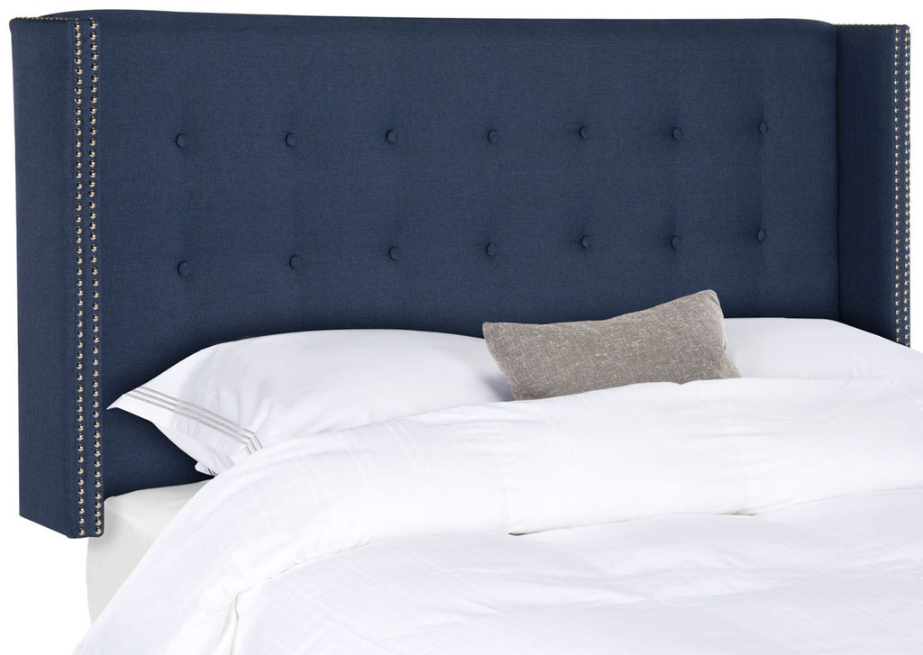 Preview image for Keegan Navy Linen Tufted Winged Headboard - Silver Nail Head, 60.2" X 54.1"