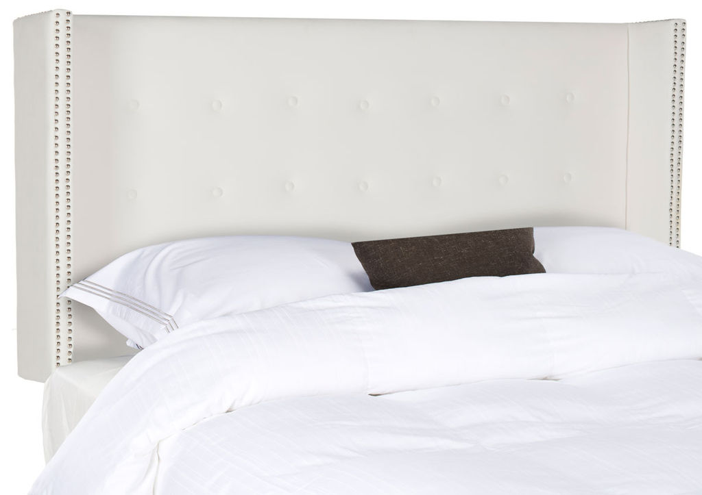 Keegan White Velvet Tufted Winged Headboard - Silver Nail Head, 60.2" X 54.1"