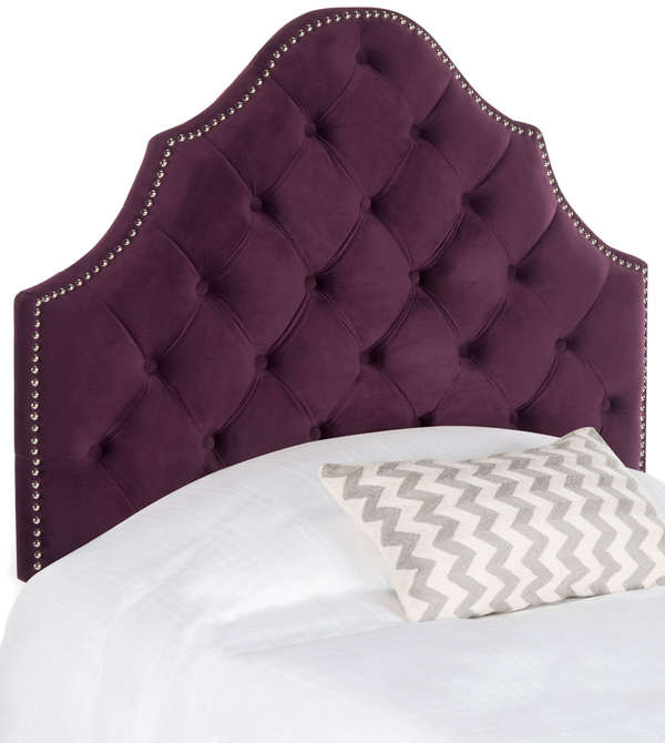 Arebelle Aubergine Velvet Headboard - Silver Nail Head, 41.7" X 54"