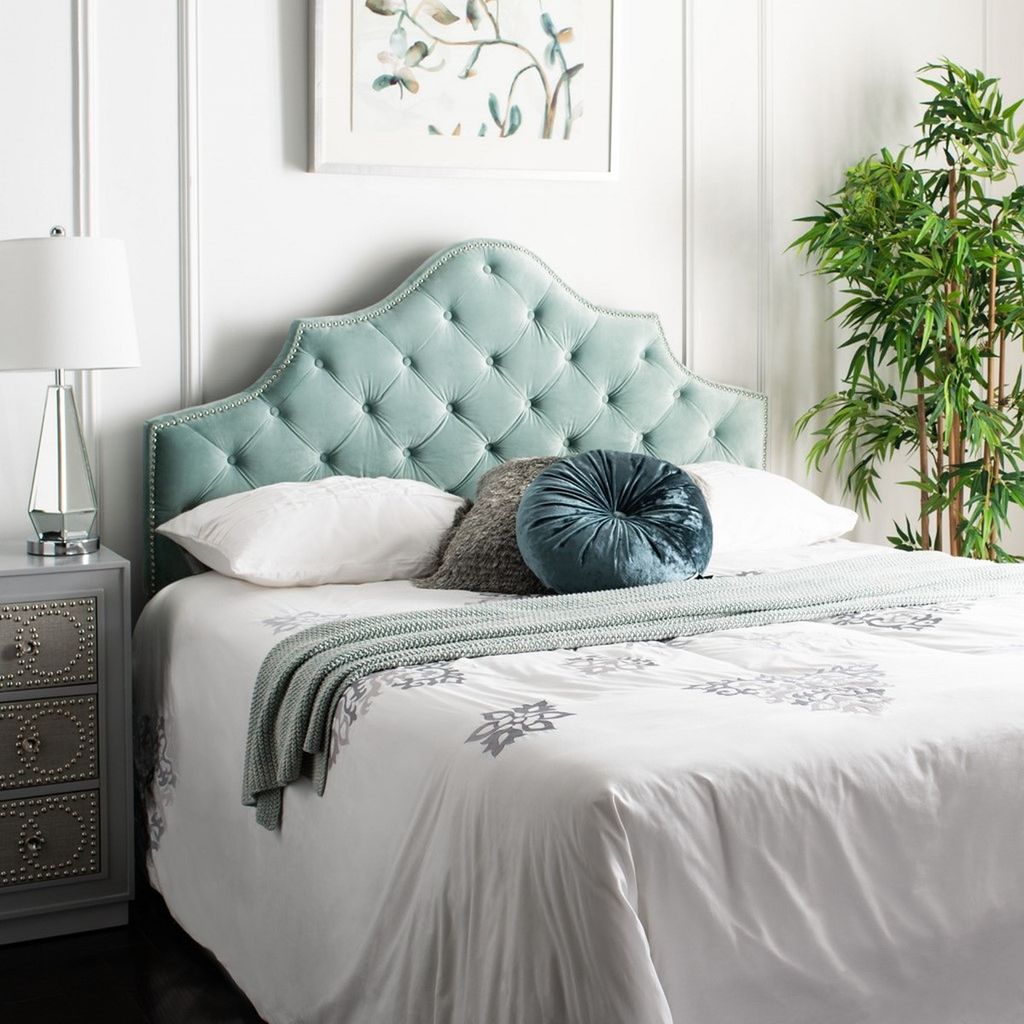 Arebelle Velvet Tufted Headboard - Silver Nail Heads, 62.2" X 53.9"