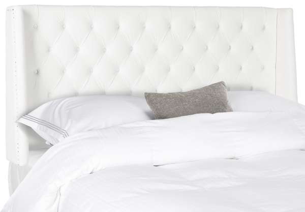 London White Tufted Winged Headboard - Flat Nail Heads, 59.1" X 54.3"