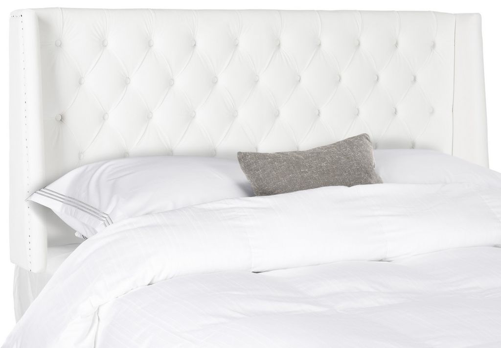 London White Tufted Winged Headboard - Flat Nail Heads, 65.4" X 54.3"