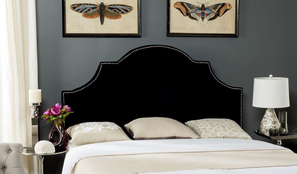 Hallmar Black Velvet Headboard - Silver Nail Head, 55.9" X 53.7"