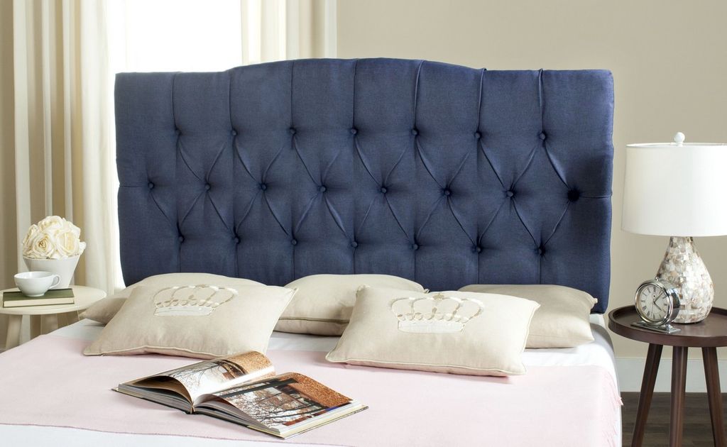 Axel Navy Linen Tufted Headboard, 61.8" X 54.1"